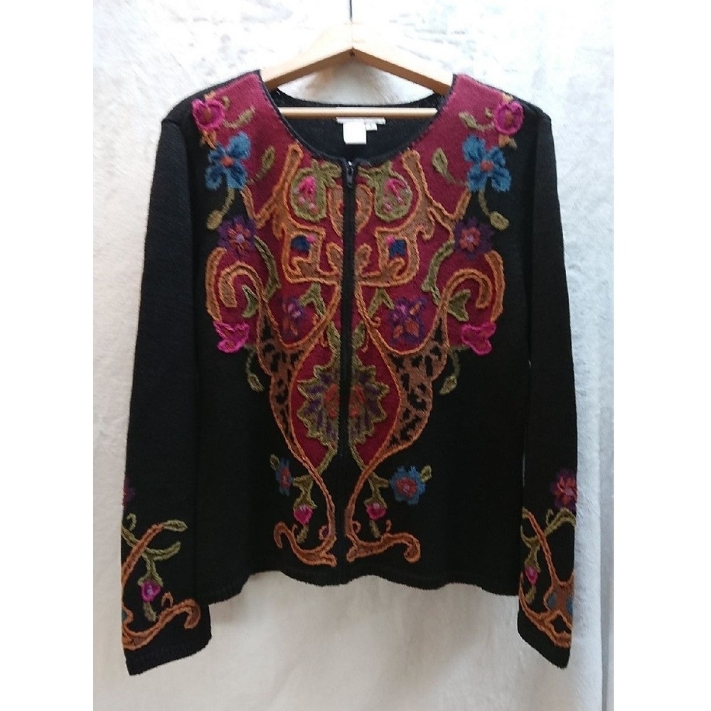 SOLD!!!  Coldwater Creek Embroidered Detail Zip Cardigan